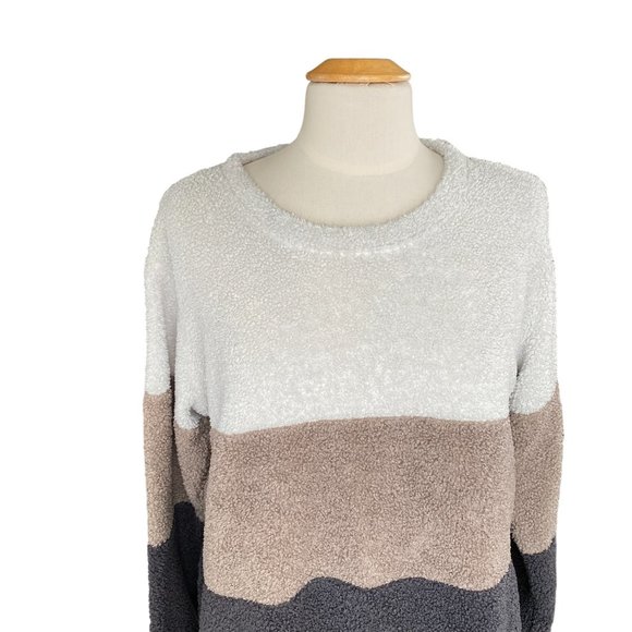 Julyclo Colorblock Nubby Fleece Earth Tone Camel Brown Cream Lounge Sweatshirt-L - Picture 3 of 10